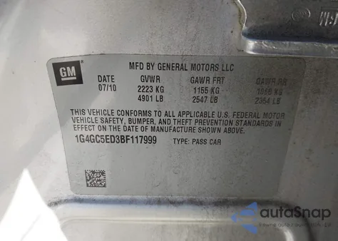 2011 Buick Lacrosse Cxl from USA, damaged, VIN 1G4GC5ED3BF117999